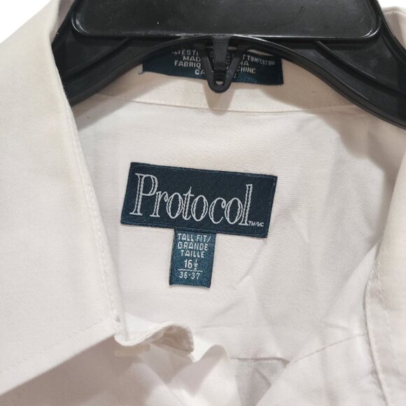 Protocol Shirt Men's Size 16.5 (36-37) White Long Sleeve Tall Fit Button Down - Picture 6 of 16